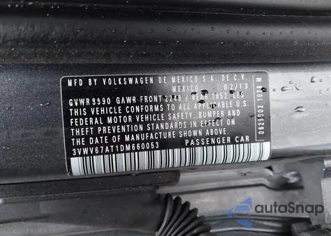 2013 Volkswagen Beetle 2.0T Turbo из США, поврежденный, VIN 3VWV67AT1DM660053